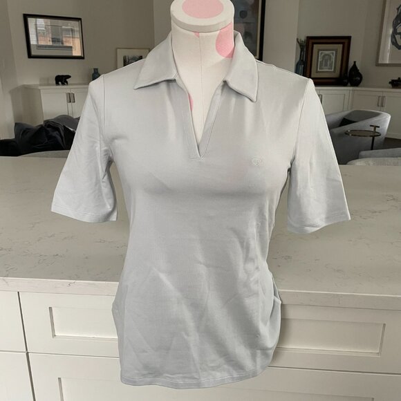 Calvin Klein Jeans SS Collared V Neck Cotton Modal Top Soft Neutral Grey Sz S - Picture 14 of 14